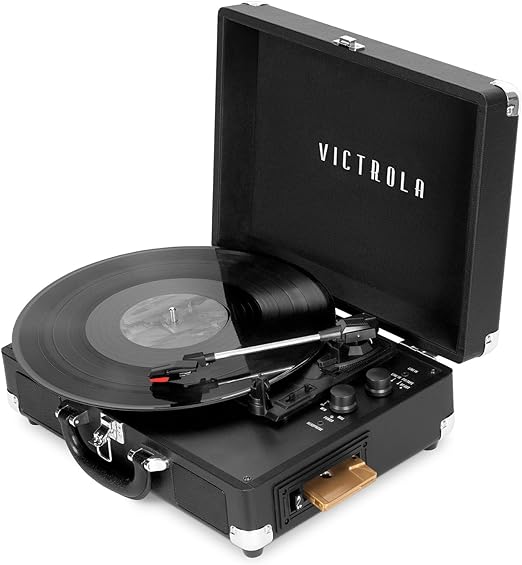 Victrola VSC-500BTC-BLK Vinyl Suitcase Record Player with Cassette, Bluetooth connectivity, 14 x 11 x 5 inches, Black