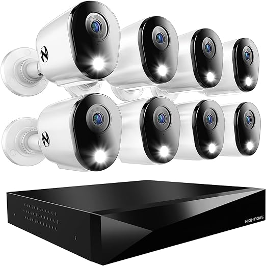 Night Owl 2-Way Audio 12 Channel DVR Video Home Security Camera System with (8) Wired 2K HD Indoor/Outdoor Deterrence Cameras and 1TB Hard Drive (Add up to 4 Wi-Fi Cameras)