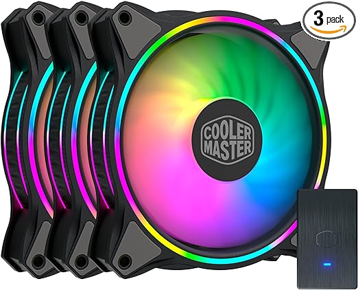 Cooler Master MasterFan MF120 Halo 3n1Fans, Duo-Ring ARGB Customizable Lighting, 120mm PWM Static Pressure, ARGB Header Extender For PC Case, Liquid and Air Cooler (MFL-B2DN-18NPA-R1),Black