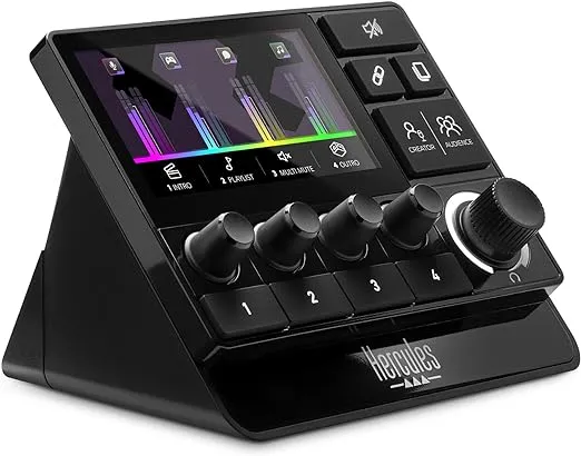 Hercules Stream 200 XLR, Pro Audio Mixer for Advanced Content Creators, Streaming, and Gaming, with XLR Mic Pre-Amp, LCD Screen, 4 Actions Buttons and Customizable Interface. Compatible with PC.