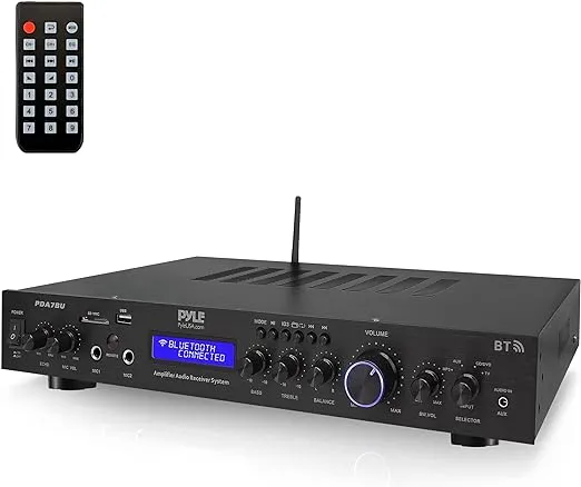 Pyle - 5 Channel Rack Mount Bluetooth Receiver, Home Theater Amp, Speaker Amplifier, Bluetooth Wireless Streaming, MP3/USB/SD/AUX/FM Radio, 200 Watt, w/Digital ID3 LCD Display from - PDA7BU.5