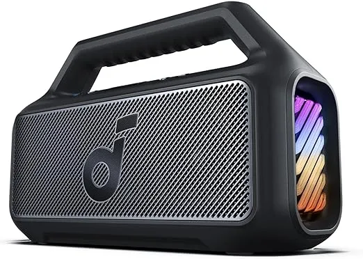 soundcore Boom 2 By Anker, Outdoor Speaker, 80W, Subwoofer, BassUp 2.0, 24H Playtime, IPX7 Waterproof, Floatable, RGB Lights, USB-C, Custom EQ, Bluetooth 5.3, Portable for Camping, Beach, and Backyard