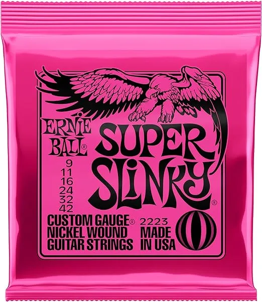 Ernie Ball Super Slinky Nickel Wound Electric Guitar Strings, 9-42 Gauge (P02223)