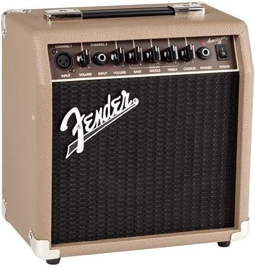 Fender Acoustasonic Guitar Amp for Acoustic Guitar, 15 Watts, with 2-Year Warranty 6 Inch Speaker, Dual Front-Panel inputs, 11.5Hx11.19Wx7.13D Inches, Tan