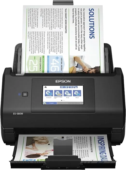 Epson Workforce ES-580W Wireless Color Duplex Desktop Document Scanner for PC and Mac with 100-sheet Auto Document Feeder (ADF) and Intuitive 4.3" Touchscreen