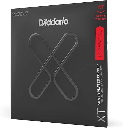 D'Addario Guitar Strings - XT Coated Classical Guitar Strings - XTC45FF - Silver Plated Copper, XT Dynacore, Carbon Trebles - Normal Tension