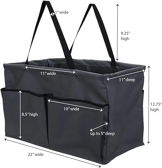 Household Essentials Krush Container All-Purpose Utility Tote, Water-Resistant Vinyl Lining with Pockets, Grey