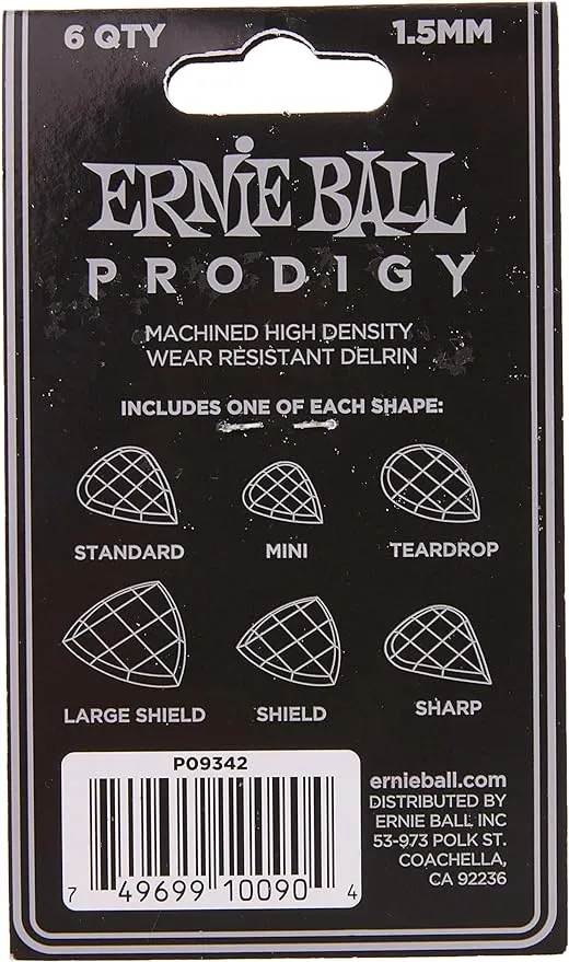 Ernie Ball Prodigy Guitar Picks, Multipack, Black 1.5mm, 6-pack (P09342)