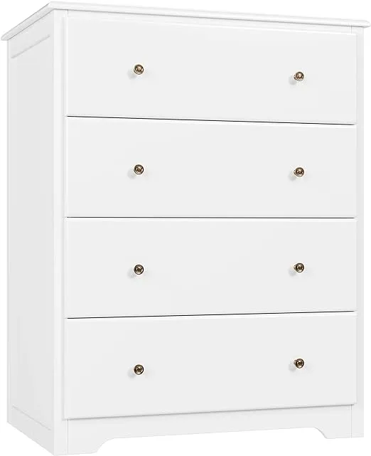 HOUSUIT White Dresser, 4 Drawer Dressers Chest of Drawers, Modern Tall Dresser, Wood Drawer Chest Storage Cabinet for Living Room, Hallway, Entryway, Home Office, Ivory White