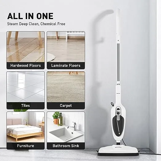 Secura Steam Mop 10-in-1 Convenient Detachable Steam Cleaner, White Multifunctional Cleaning Machine Floor Steamer with 3 Microfiber Mop Pads