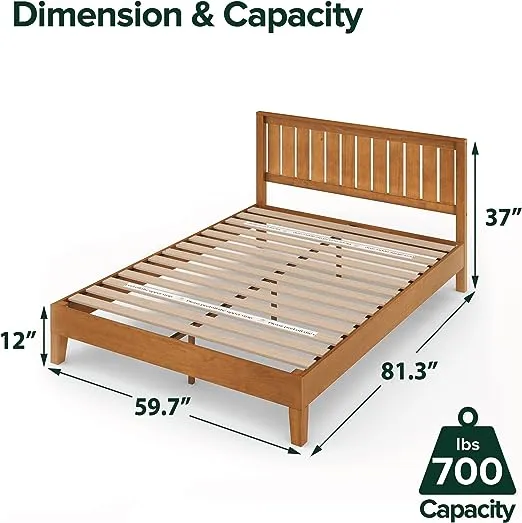 ZINUS Alexis Deluxe Wood Platform Bed Frame with Headboard, Wood Slat Support, No Box Spring Needed, Easy Assembly, Rustic Pine, Queen