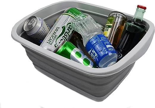 SAMMART 10L (2.6 Gallon) Collapsible Tub-Foldable Dish Tub-Portable Washing Basin-Space Saving Plastic Washtub (Grey, 1)