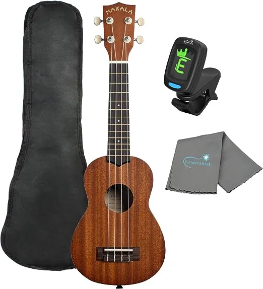 Makala Soprano Ukulele by Kala MK-S Bundle with a Tote Bag, Tuner and Lumintrail Polishing Cloth