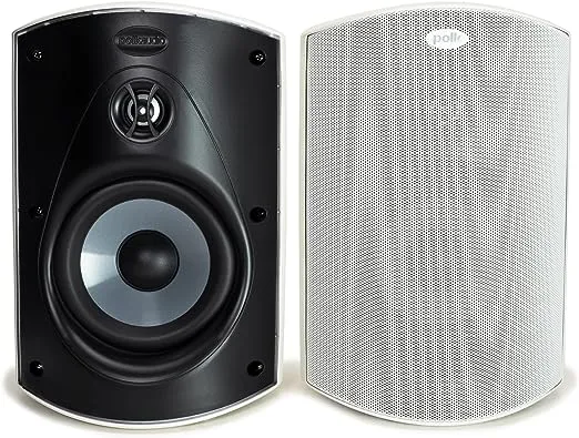 Polk Audio Atrium 5 Outdoor Speakers with Powerful Bass (Pair, White), All-Weather Durability, Broad Sound Coverage, Speed-Lock Mounting System