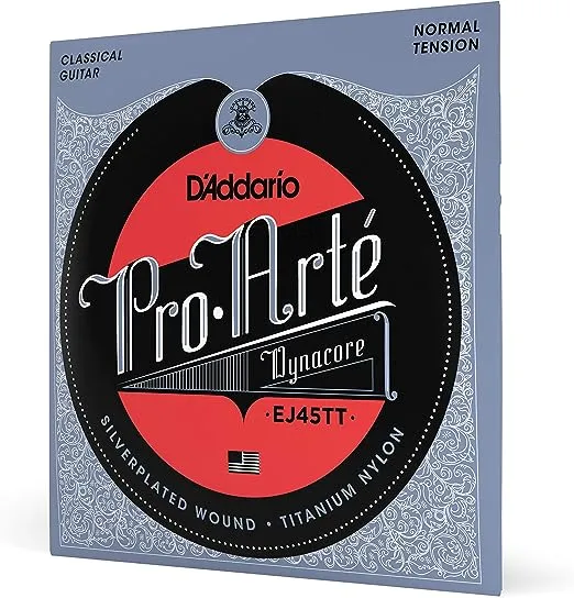 D'Addario Guitar Strings - Pro-Arte Classical Guitar Strings - EJ45TT Dynacore - Silver Plated Wrap, Composite Dynacore, Titanium Nylon Trebles - Normal Tension, 1-Pack