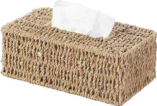 Vintiquewise Natural Woven Seagrass Wicker Rectangular Tissue Box Cover Holder