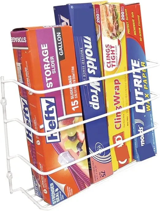 Evelots Kitchen Wrap Organizer - Hold up to 4 Plastic, Foil, Paper, Wax - Cabinet Door, Wall Rack Basket - Sandwich, Freezer, Food Bag Storage - Laundry Supplies - Plastic Coated Metal