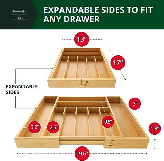 Luxury Bamboo Kitchen Drawer Organizer - Silverware Organizer - Utensil Holder and Cutlery Tray with Grooved Drawer Dividers for Flatware and Kitchen Utensils (9 Slot, Natural)