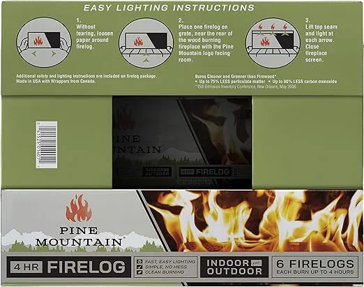 Pine Mountain Traditional 4-Hour Firelog, 6 Logs Long Burning Firelog for Campfire, Fireplace, Fire Pit, Indoor and Outdoor Use