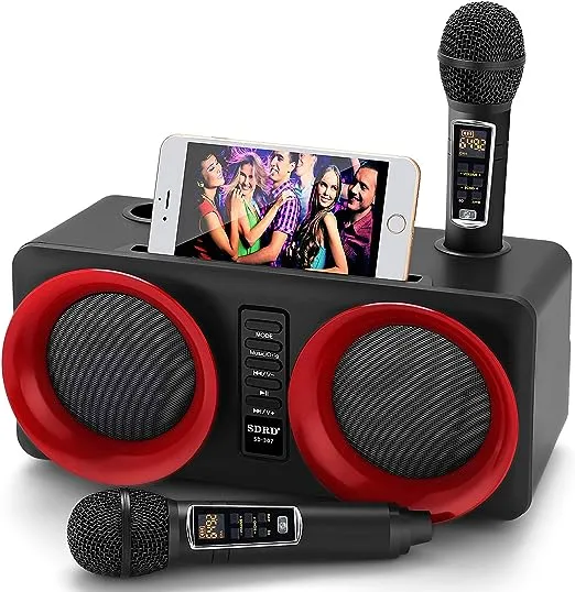 ALPOWL Karaoke Machine for Kids Adults with 2 UHF Wireless Microphone, Portable Bluetooth Speaker PA System with LED Lights for Home Party, Wedding, Church, Picnic, Outdoor/Indoor (Black I)