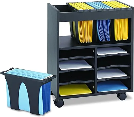 Safco Go Cart Mobile Cart, Rolling File Organizer, Includes 4 Removable Plastic Tubs for Letter-Size Hanging Files & 6 Pullout Shelves