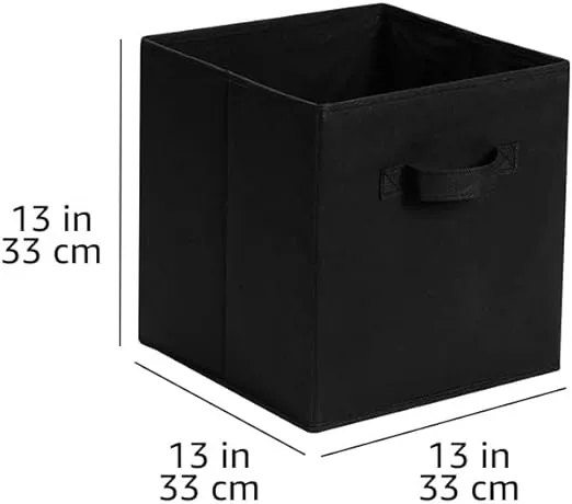 Amazon Basics Collapsible Fabric Storage Bins, Cube Organizer with Handles, 13 x 13 x 13 inch, Black - Pack of 6