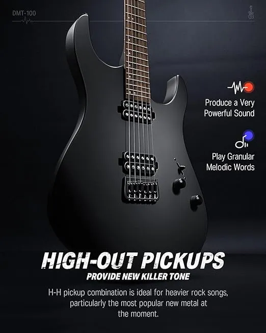 Donner Solid Body Electric Guitar, Matte Finish 39 Inch Metal Electric Guitar Beginner Kits with Bag, Strings, Strap, Cable, Strings Dampener for Rock Music Lover, DMT-100 (Matte Black)