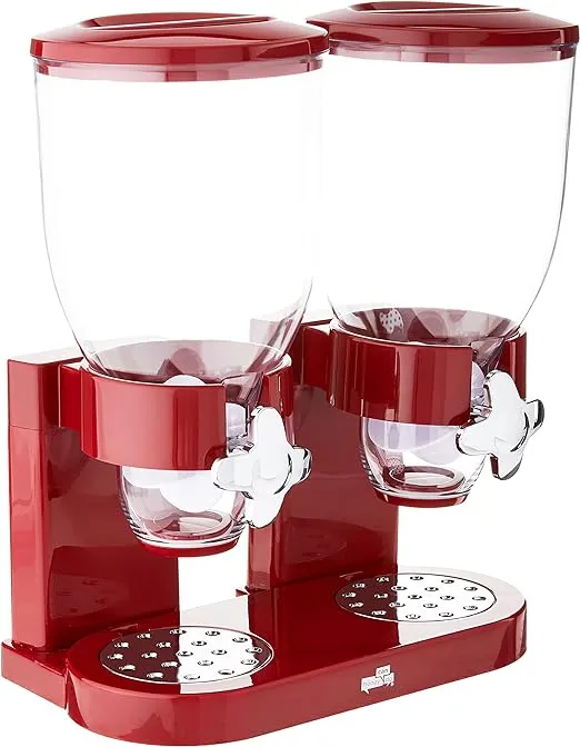 Honey-Can-Do Double Cereal Dispenser with Portion Control, Red and Chrome