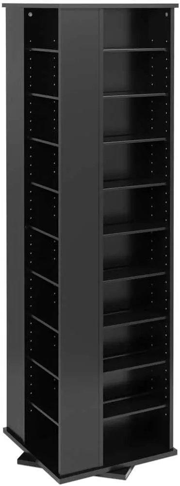 Prepac 4 Revolving Display Cabinet Media Storage, Large Four-Sided Spinning Tower, Black