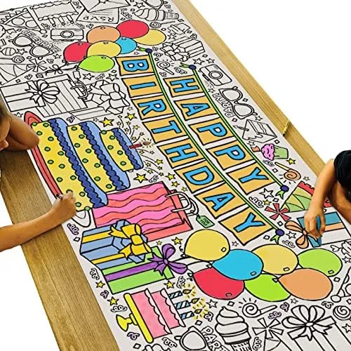 Tiny Expressions Giant Coloring Poster for Kids Birthday - Rolled, No Creases - 30" x 72" Coloring Table Cloth for Kids Activity | Happy Birthday Coloring Banner Large