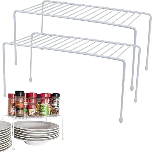 Evelots Wire Rack Cabinet Shelf Organizer -2 Pack Sturdy Metal Cabinet Riser Shelf - Double Space-Great for Kitchen, Freezer, Pantry -Rustproof