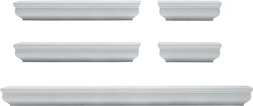 Melannco Floating Molding Shelves for Bedroom, Living Room, Bathroom, Kitchen, Nursery, Set of 5, White