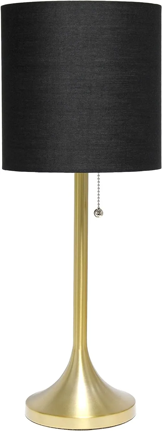 Simple Designs LT1076-GDB Tapered Fabric Drum Shade Table Lamp, Gold and Black, Gold/Black, 8 x 8 x 21