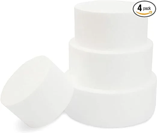 Bright Creations Round Foam Cake Dummy Set, 4 Tiers for Display, Arts and Crafts (White)