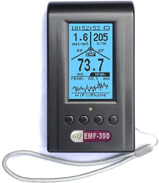 EMF Meter,Advanced GQ EMF-390 Multi-Field Electromagnetic Radiation 3-in-1 EMF ELF RF meter, 5G Cell Tower Smart meter Wifi Signal Detector RF up to 10GHz with Data Logger and 2.5Ghz Spectrum Analyzer