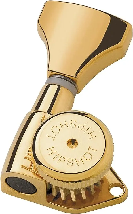 Hipshot 6GLO Grip-Lock Locking Guitar Tuning Machines 3+3 - Universal Mounting Plate UMP included - Gold