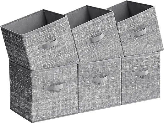 SONGMICS Storage Cubes, 11.8-Inch Non-Woven Fabric Bins with Double Handles, Set of 6, Closet Organizers for Shelves, Foldable, for Clothes, Cattail Gray UROB030G01