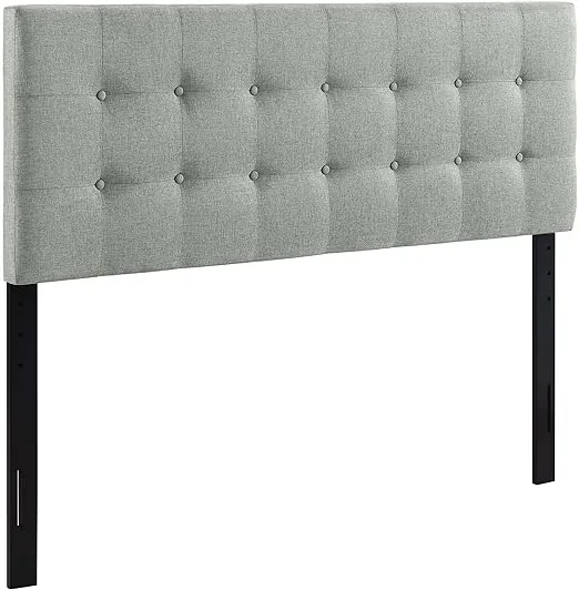 Modway Emily Tufted Button Linen Fabric Upholstered Queen Headboard in Gray