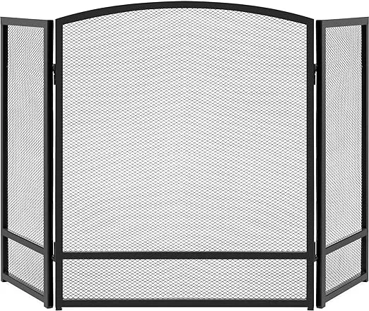 Best Choice Products 47.5x27.25in 3-Panel Simple Steel Mesh Fireplace Screen, Fire Spark Guard Grate for Living Room Home Decor w/Rustic Worn Finish - Black