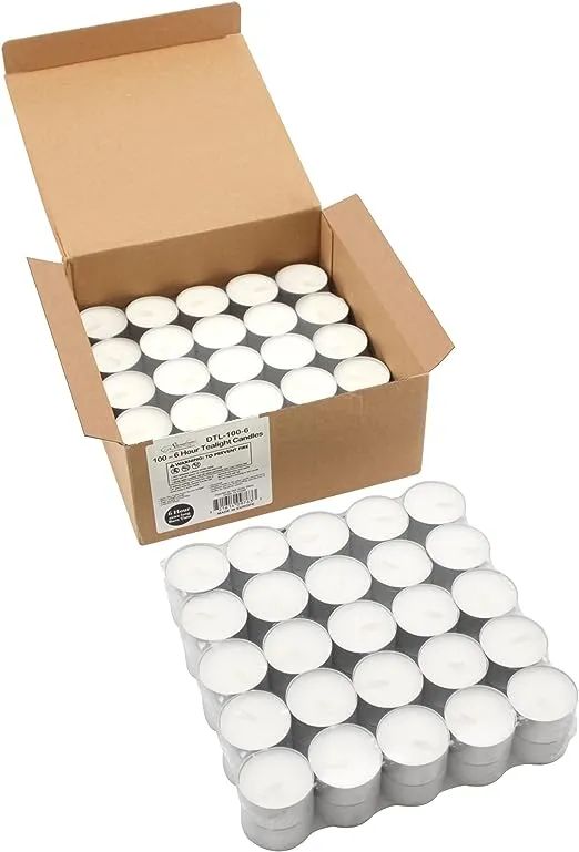 Stonebriar 100 Count White Unscented Smokeless Long Burning Tea Light Candles with 6-7 Hour Burn Time