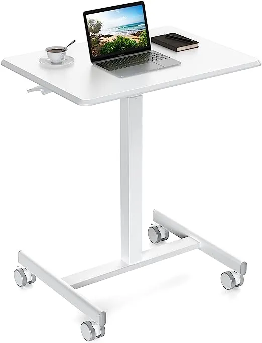 Elevon Small Mobile Rolling Standing Desk - Overbed Table, Teacher Podium with Wheels, Adjustable Height Table, Rolling Desk Laptop Computer Cart for Home, Office, Classroom