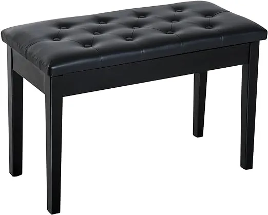 HOMCOM Piano Bench, Duet Piano Chair with Faux Leather Padded Cushion and Wooden Frame, Button Tufted Keyboard Bench, Black