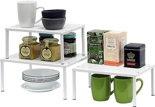 Simple Houseware Expandable Stackable Kitchen Counter Shelf Organizer, White, Metal Top, 11.25"L x 7.9"W x 5.4"H