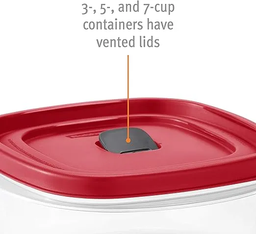 Rubbermaid Easy Find Vented Lid Food Storage Containers, 7-Cup, Red