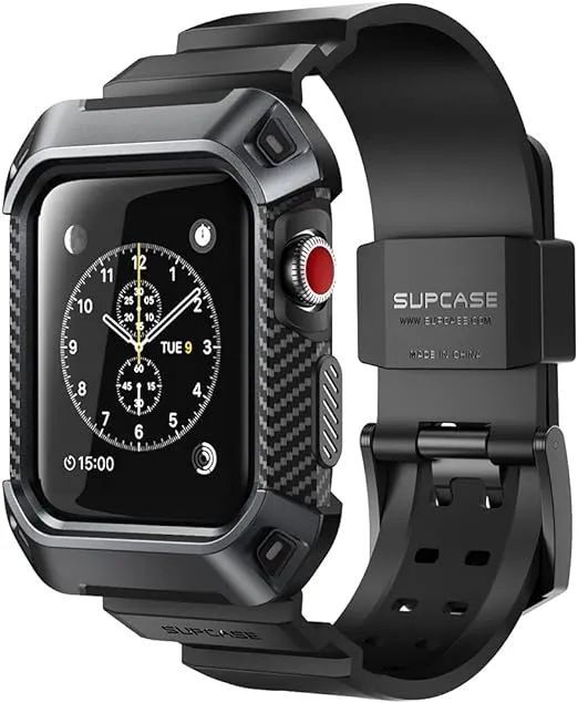 SUPCASE [Unicorn Beetle Pro] Case for Apple Watch 3 [42mm], Rugged Protective Case with Strap Bands for Apple Watch Series 3/2/1 (Black)