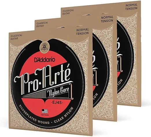 D'Addario Guitar Strings - Pro-Arte Classical Guitar Strings - EJ45-3D - Nylon Guitar Strings - Silver Plated Wound, Nylon Core - Normal Tension, 3-Pack