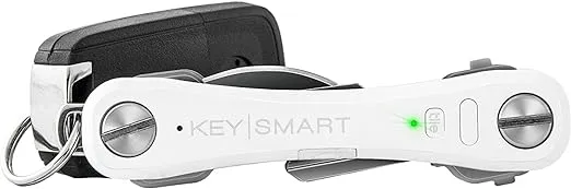 KeySmart Pro - Compact Smart Key Holder w LED Flashlight & Tile Bluetooth, EDC Key Organizer, Attach Car Key Fob, Other Mini Tools & Accessories (up to 10 Keys, White) - Discontinued