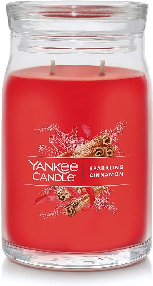 Yankee Candle Sparkling Cinnamon Scented, Signature 20oz Large Jar 2-Wick Candle, Over 60 Hours of Burn Time, Christmas | Holiday Candle