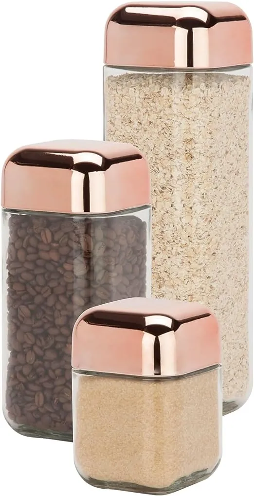 Honey-Can-Do KCH-06479 3-Piece Square Storage Jar Set, 550 mL - 1700 mL Capacity, Rose