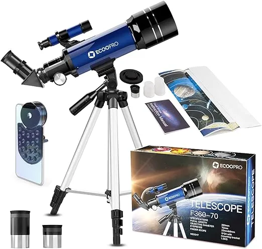 Telescope for Kids Beginners Adults, 70mm Astronomy Refractor Telescope with Adjustable Tripod - Perfect Telescope Gift for Kids